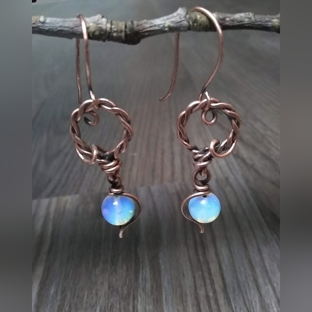 Handmade Copper & Opalite Drop Earrings - Picture 2 of 7